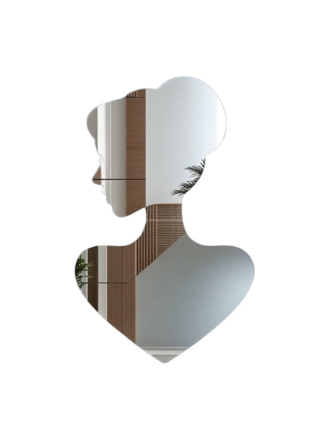 مرآة حائط أكريليك عصرية على شكل رأس سيدة - مرآة ديكور ثنائية الأبعاد غير منتظمة لغرفة المعيشة وغرفة النوم والحمام والمدخل - ديكور منزلي عمودي فريد - Image 1